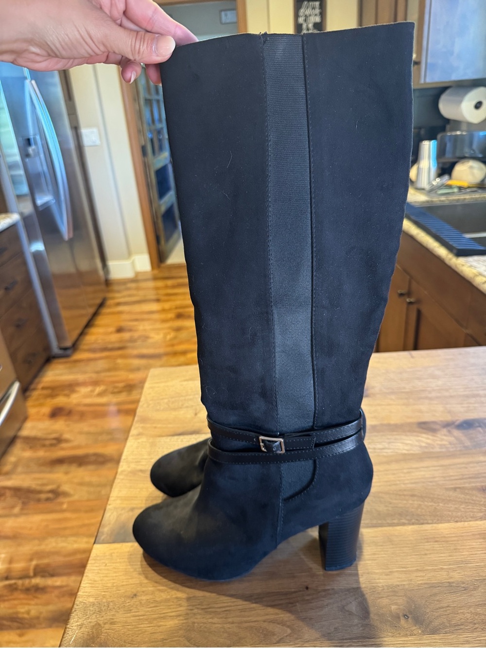 Kohl's Black Mid-Calf Heeled Boots with Strap Detail